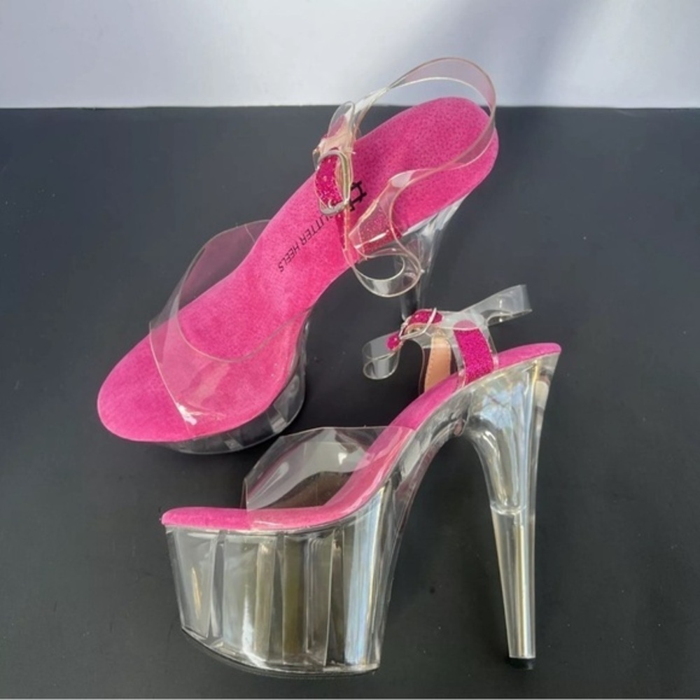 Glitter Heels 6.5" Stiletto Clear Platform
Fuchsia Stripper Pole Dance Shoes